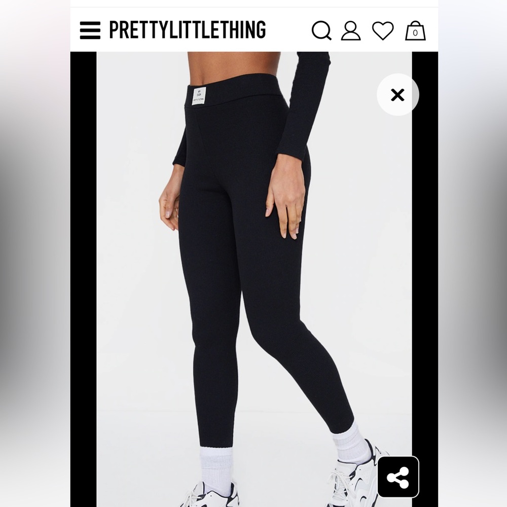 PRETTYLITTLETHING Black Rib New Season Badge Leggings Size: us2